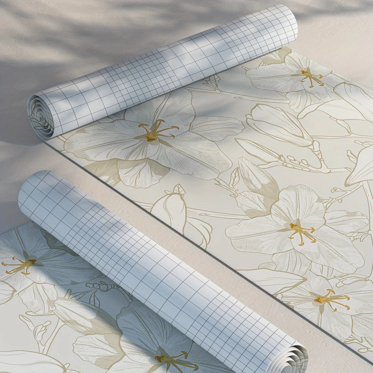 Mustard Yellow and Gray Petals Wallpaper Roll Pattern - Wallpaper Roll