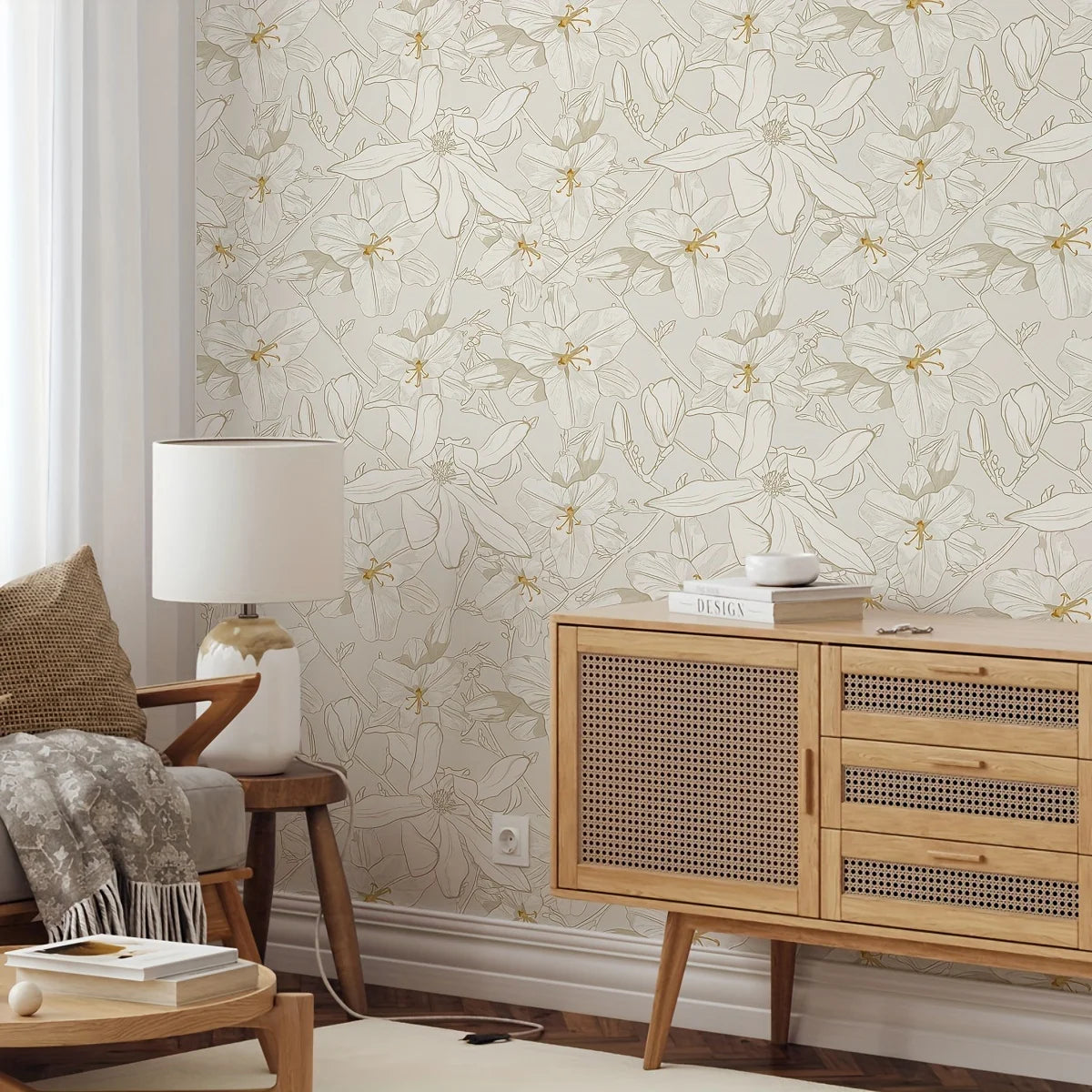 Mustard Yellow and Gray Petals Wallpaper Roll Pattern