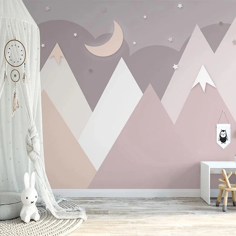 Nordic peach mountains under the sky - Nursery Wall Decor Mural Wallpaper