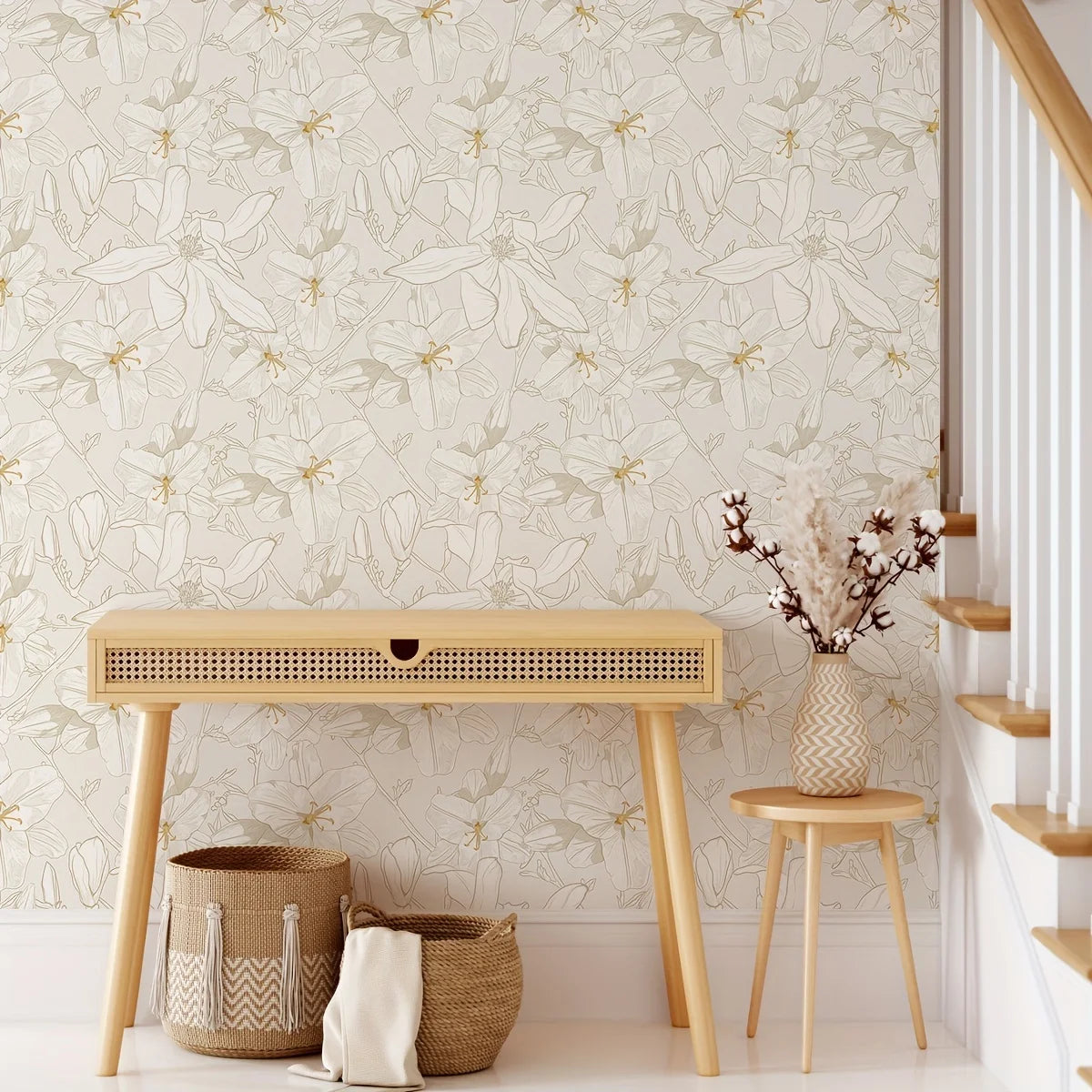 Mustard Yellow and Gray Petals Wallpaper Roll Pattern - Wall Decor