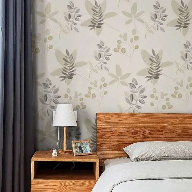 Floral Leaf Self-Adhesive Wallpaper - Purple and Cream - Bedroom Space Wallpaper