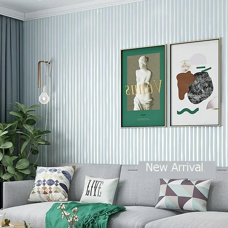 Modern Vertical Stripe Wallpaper - Pink and Blue Striped Living Room Decor, 3D Elegant Home Decoration Wall Papers - Living Space