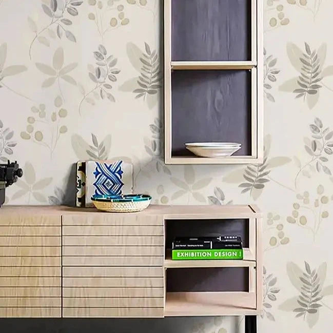 Floral Leaf Self-Adhesive Wallpaper - Purple and Cream - Wall Decor