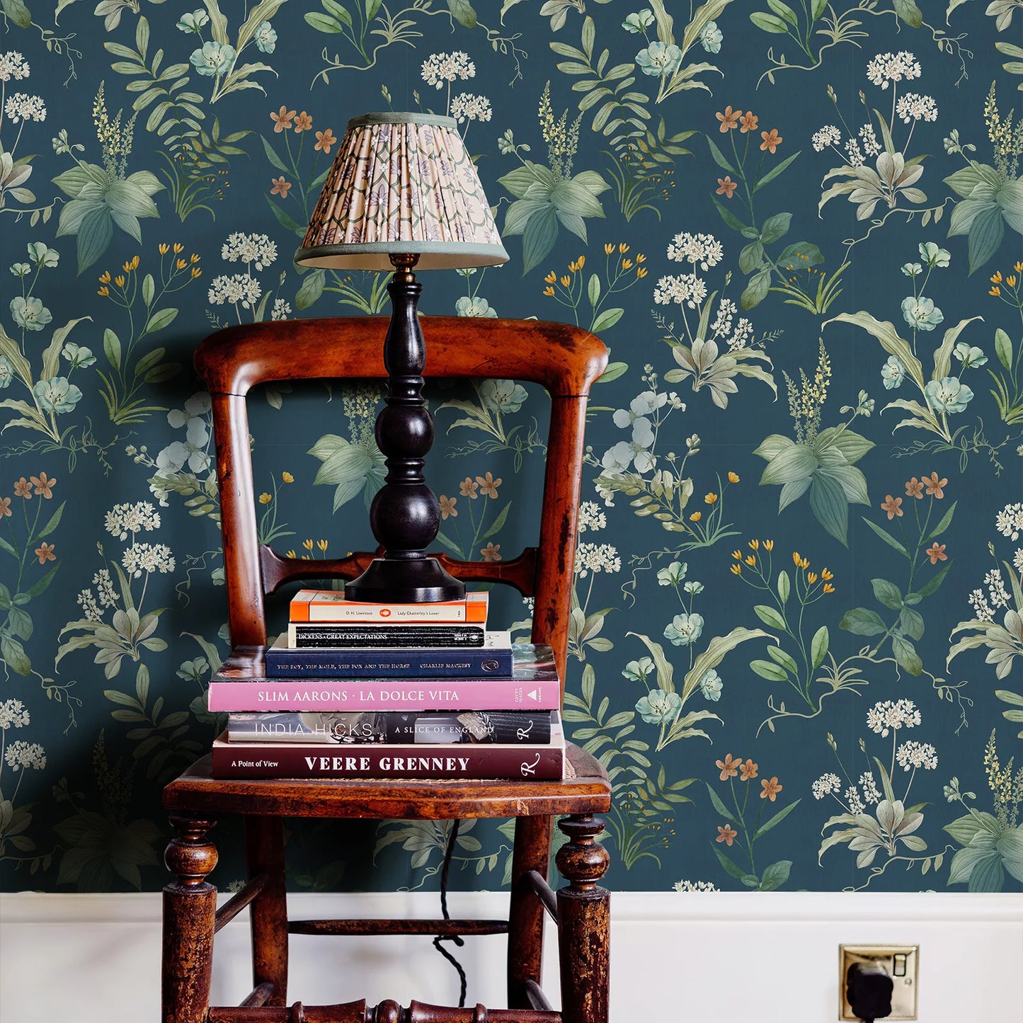 Sea green florals pattern wallpaper PVC peel & stick - retro vintage