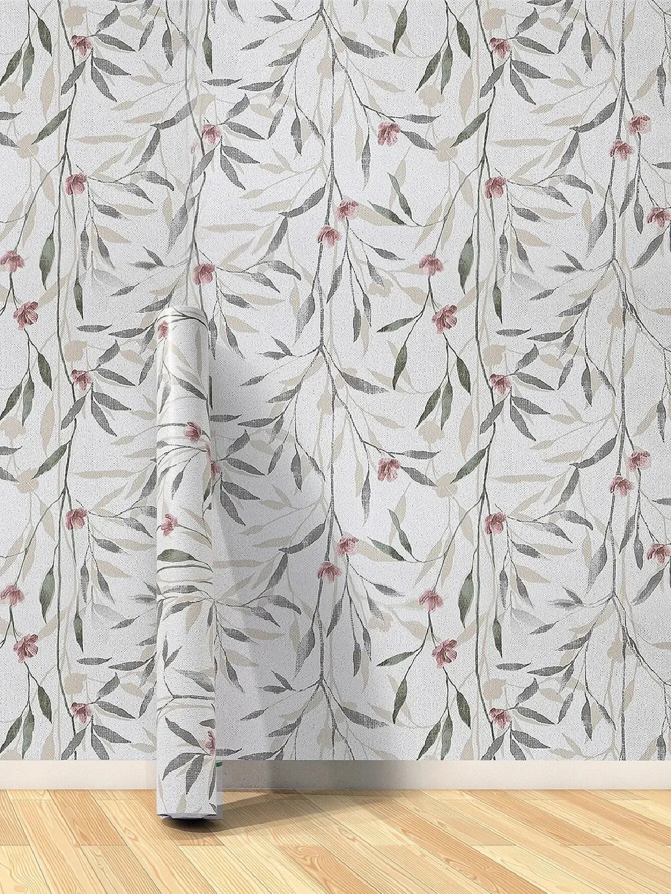 Peel and Stick Pink Floral & Green Leaf Wallpaper - Wall Decal