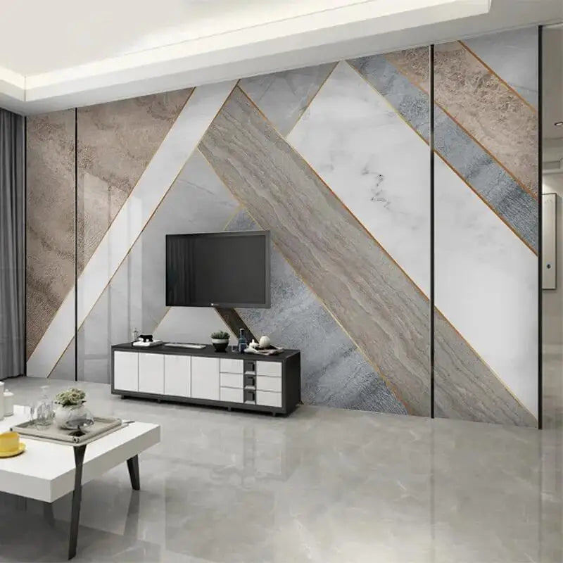 Geometric Contemporary Mural Wallpaper - brown White light blue - Design Wall Decor