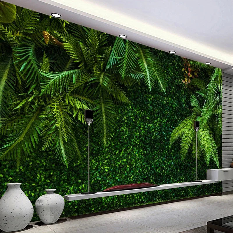 Green Wall of Ferns 3D Wallpaper - Living Room Decor Wall