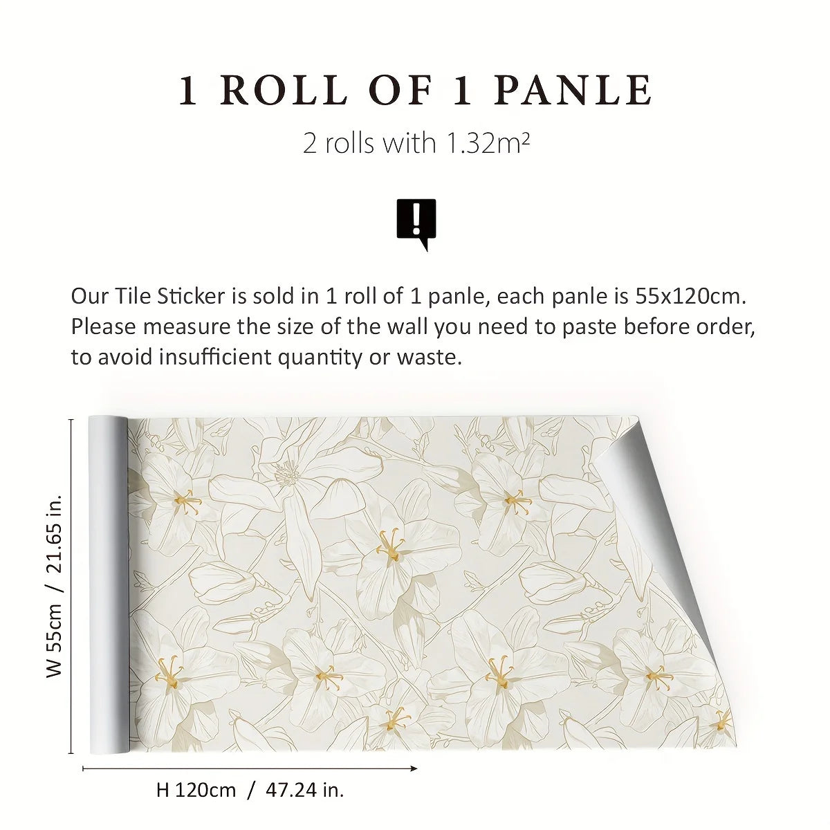 Mustard Yellow and Gray Petals Wallpaper Roll Pattern - Size