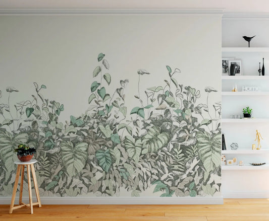 Garden Shrubs Painting Wallpaper Decor - Self Adhesive