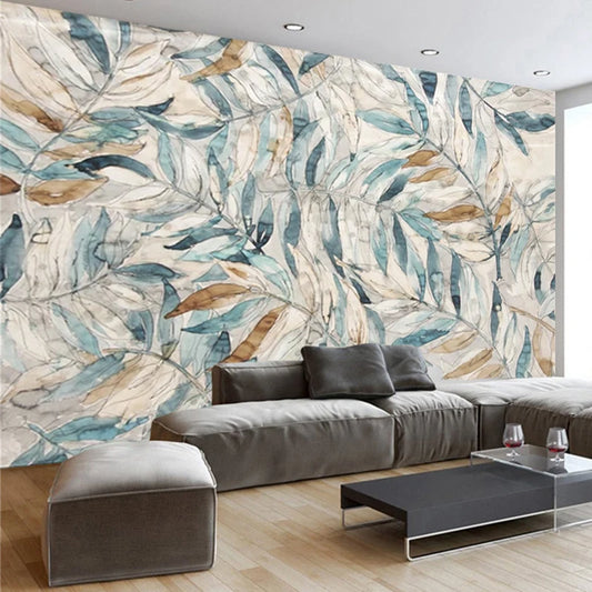 Custom Mural Wallpaper Leaves in Bronze and Teal