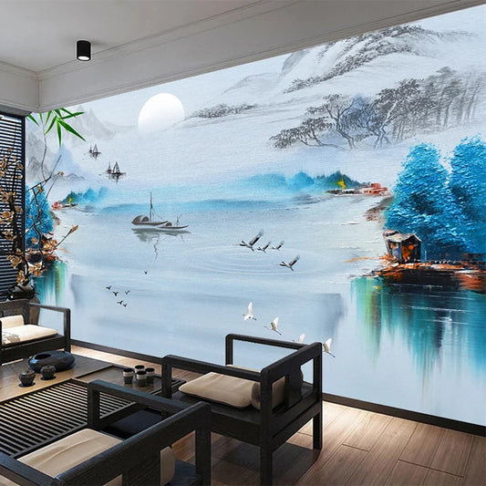 Oriental Chinese Mural Wallpaper Design 