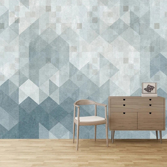 Gray and Blue Rhombus Abstract Geometry Mural Wallpaper - Living