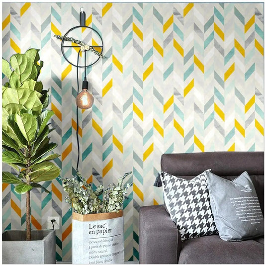 Multicolor Herringbone Peel and Stick Wallpaper - Self-Adhesive Prepasted Contact Paper Wall Mural for Living Room