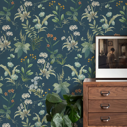 Sea green florals pattern wallpaper PVC peel & stick