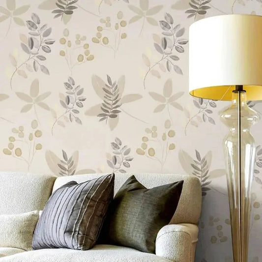 Floral Leaf Self-Adhesive Wallpaper - Purple and Cream