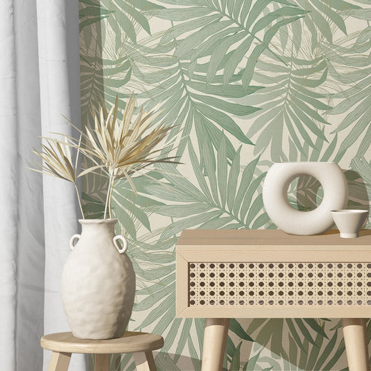 Watercolor Palm Green Wallpaper