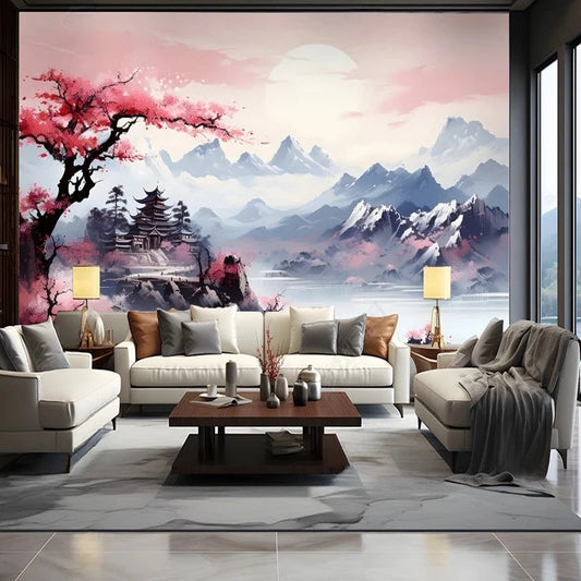 Cherry blossom oriental painting mural wallpaper